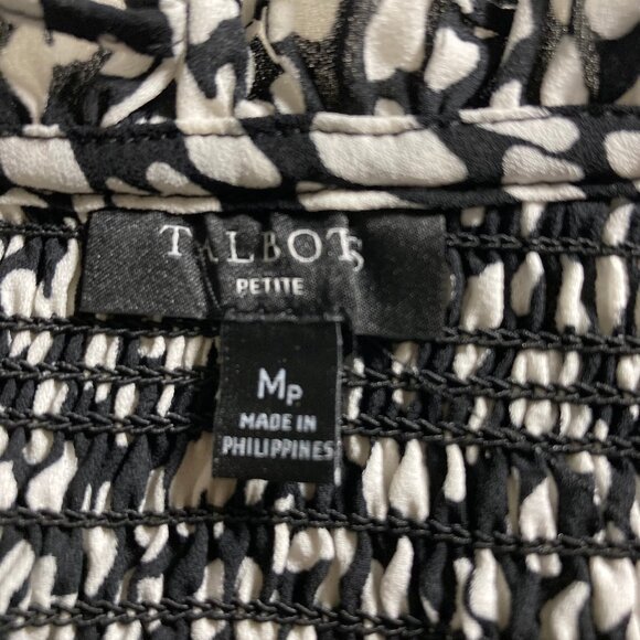 Talbots Smocked Ruffled Blouse Flowy Abstract Animal Print, 3/4 Sleeve, sz MP - Picture 4 of 13